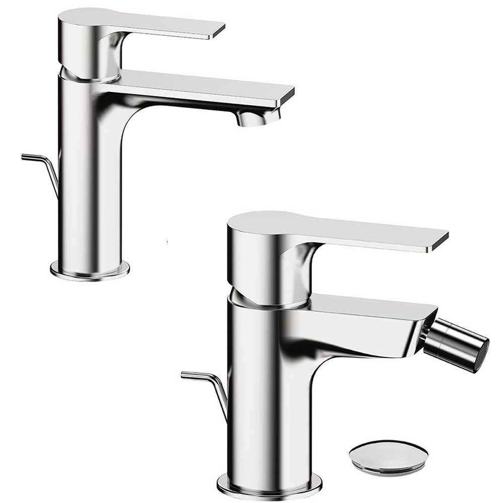 Set di miscelatori Lavabo e Bidet con Piletta di scarico e saltello finitura cromata collezione Energy di Remer Rubinetterie