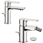 Set di miscelatori Lavabo e Bidet con Piletta di scarico e saltello finitura cromata collezione Energy di Remer Rubinetterie