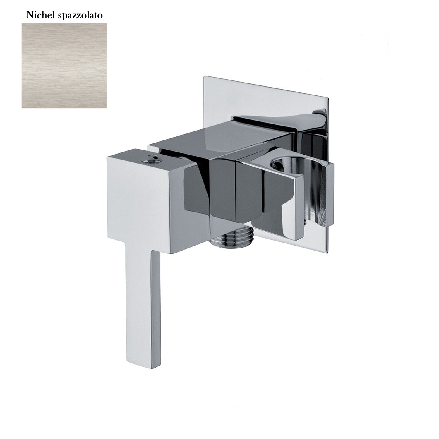 Miscelatore quadro per idroscopino in ottone con supporto doccia attacco 1/2M nichel