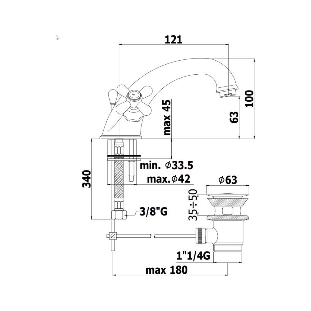 Rubinetto monoforo lavabo retro serie Iris modello IRV065CO cromato oro Paffoni