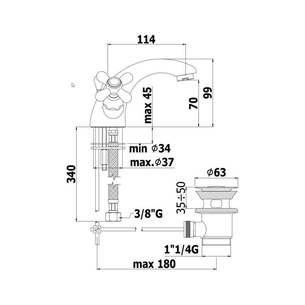 Rubinetto monoforo lavabo serie Iris modello IRV075BR bronzato Paffoni