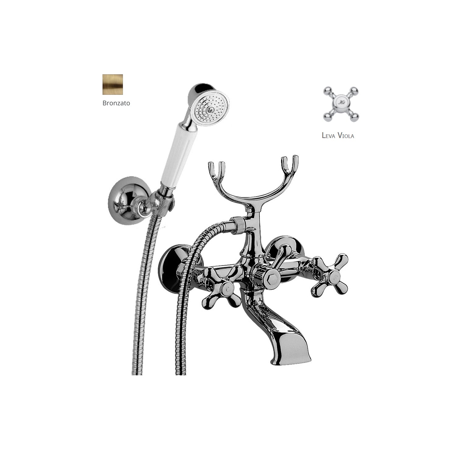 Gruppo vasca/doccia lusso con deviatore e flessibili da 1500 mm Paffoni serie Viola - Bronzato