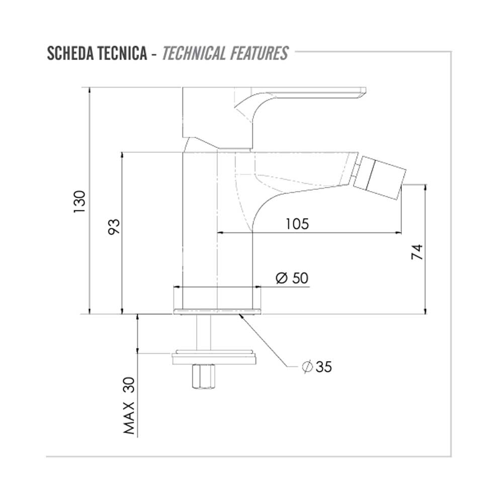 Miscelatore Monocomando Bidet cromato senza scarico e saltello collezione Energy di Remer Rubinetterie