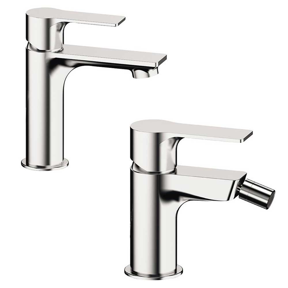 Set di miscelatori Lavabo e Bidet senza scarico finitura cromata collezione Energy di Remer Rubinetterie