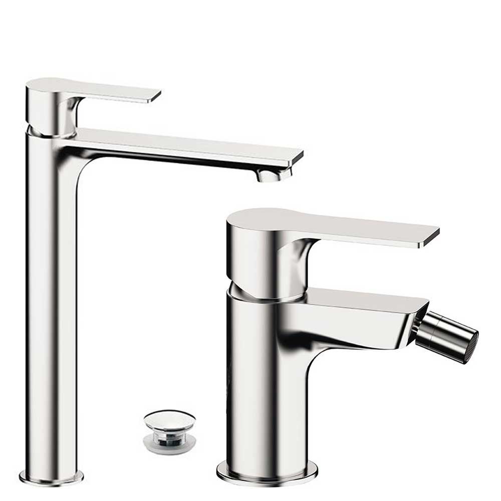 Set di miscelatori Lavabo Alto e Bidet senza scarico finitura cromata collezione Energy di Remer Rubinetterie
