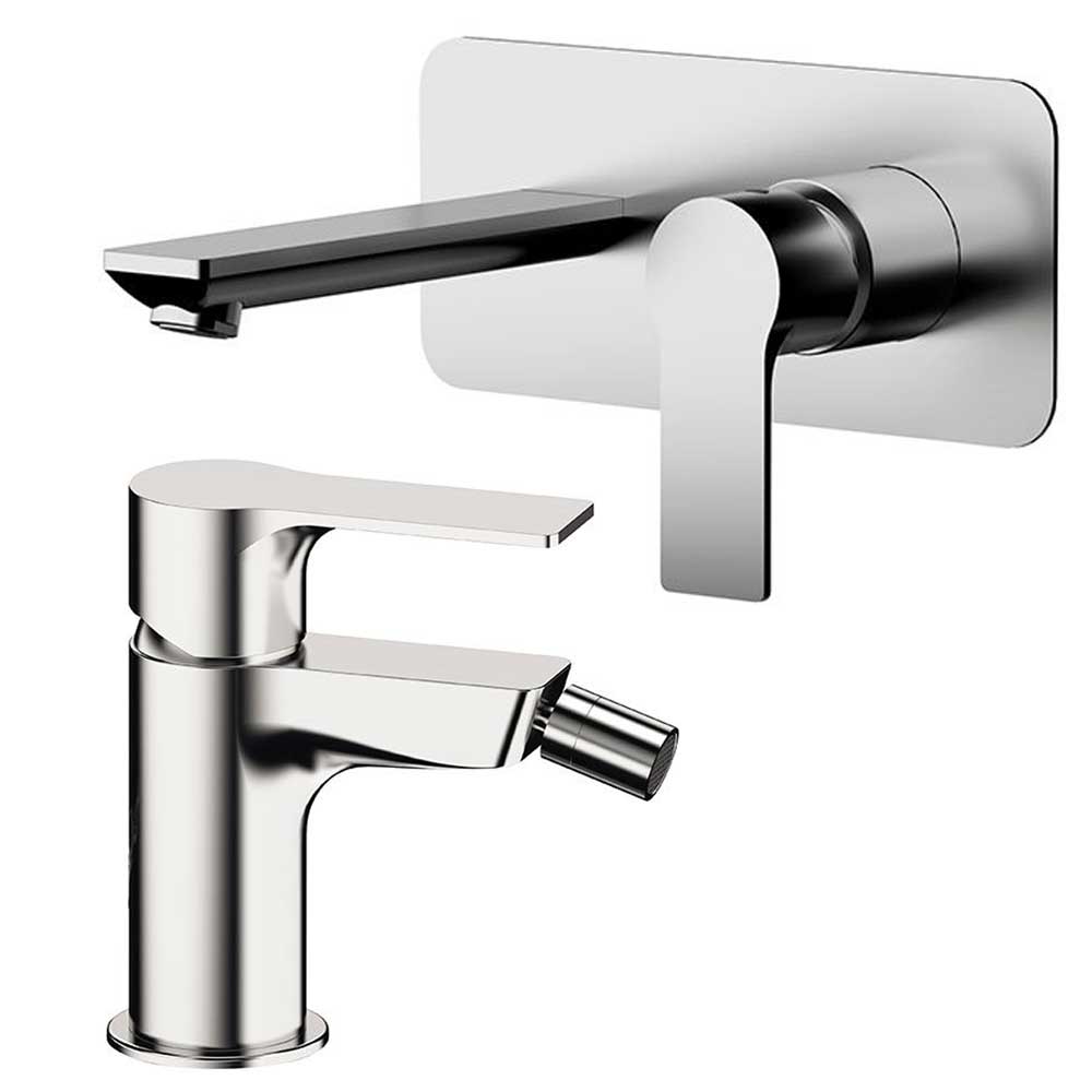 Set di miscelatori Lavabo incasso con bocca da 23 cm e Bidet senza scarico finitura cromata collezione Energy di Remer Rubinetterie
