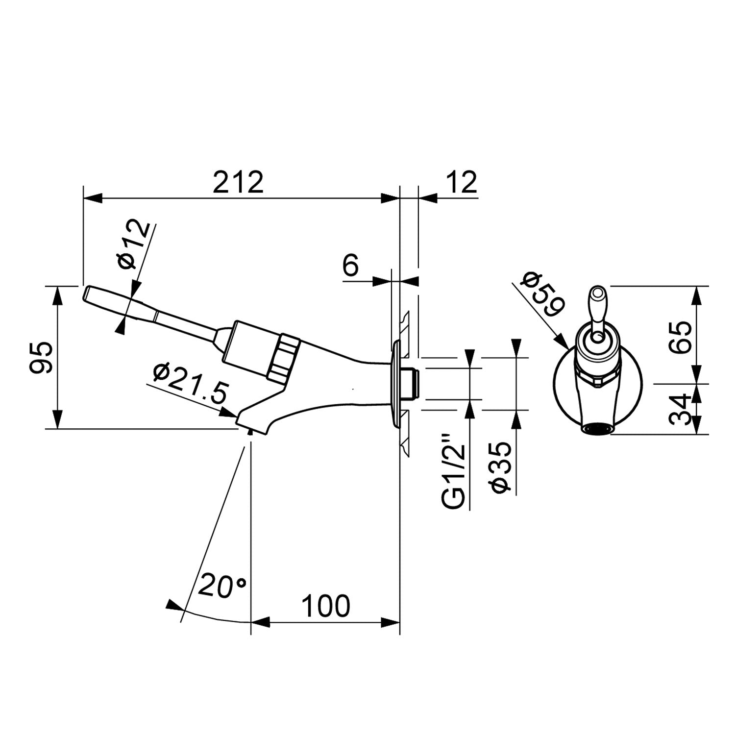 Rubinetto temporizzato a parete fuso con leva  di MCM tempo di apertura standard 8/12''