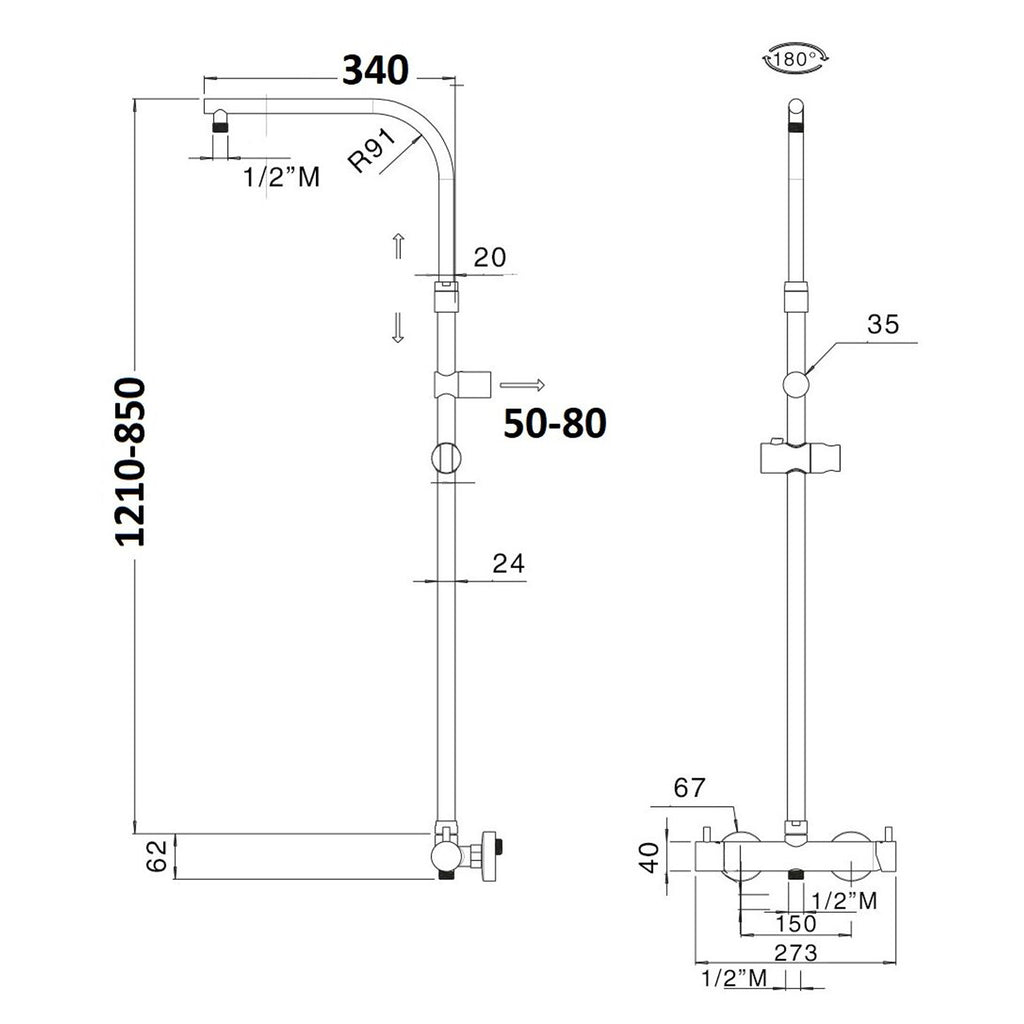 Colonna doccia regolabile e orientabile con termostatico TM3C 85-121cm