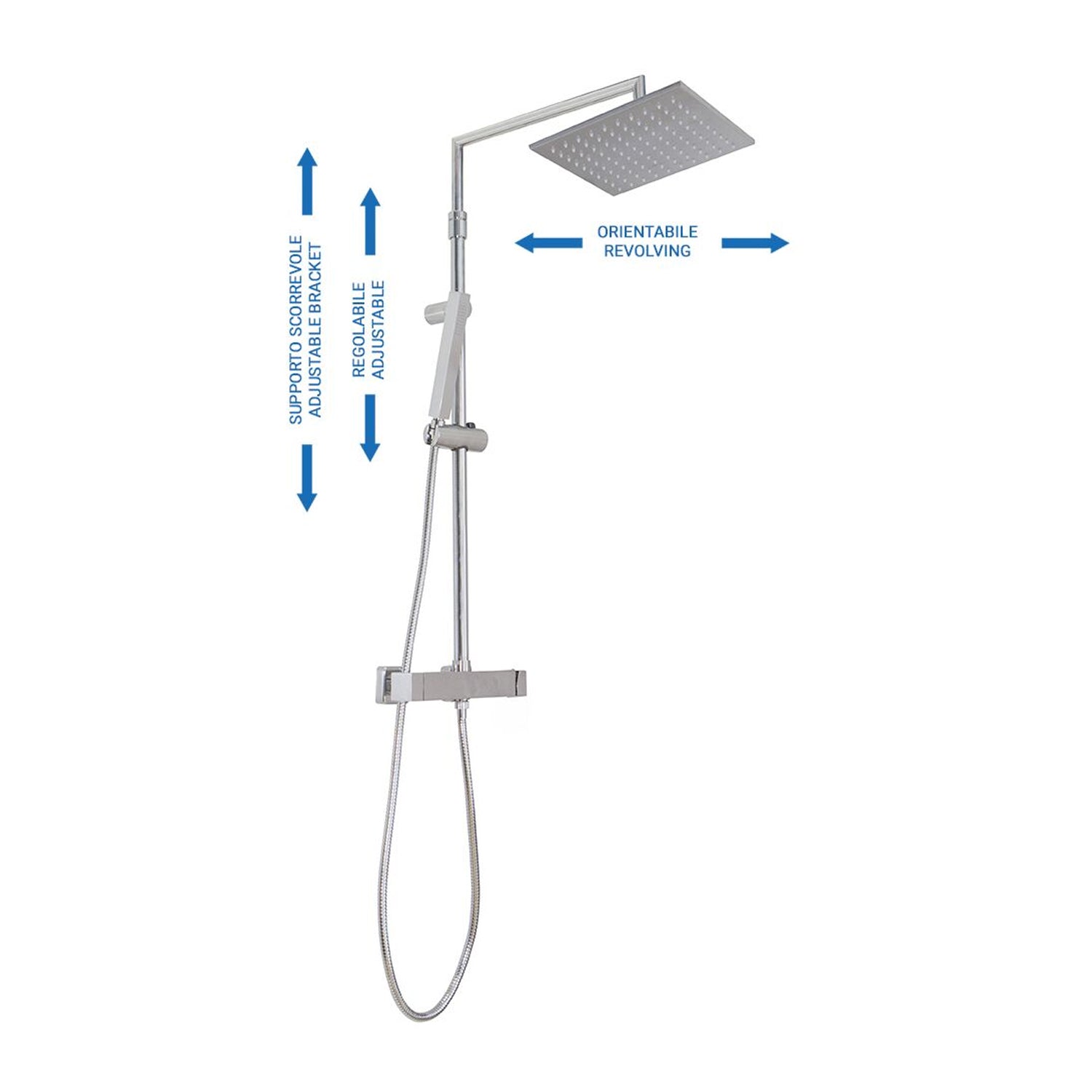 Colonna doccia squadrata regolabile con soffione quadro e deviatore MX3C