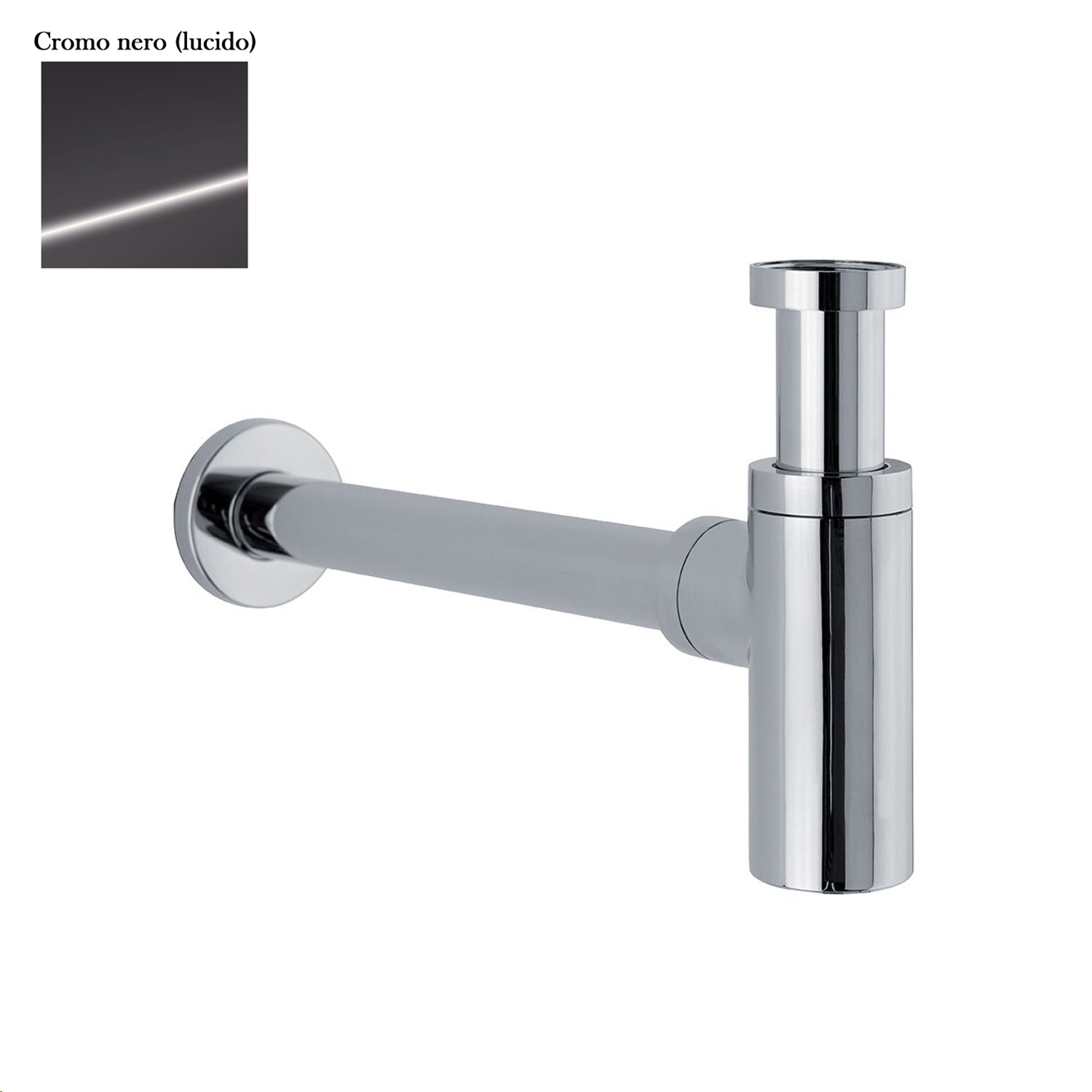 Sifone tondo da arredo in ottone cromo nero