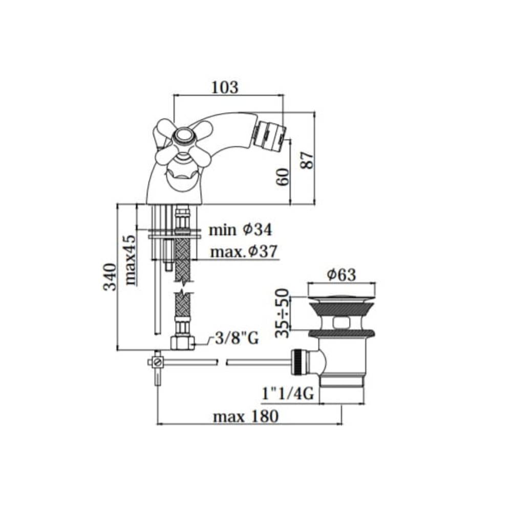 Rubinetto monoforo bidet con scarico serie Iris modello IRV135BR Bronzo Paffoni