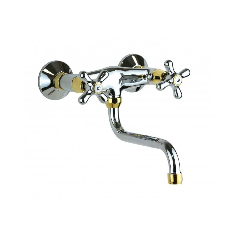 Gruppo lavello a doppia leva cucina a parete serie Iris modello IRV161CO Cromato oro Paffoni