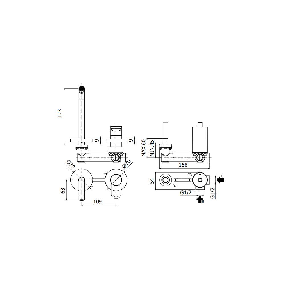 Miscelatore lavabo ad incasso serie Joker modello JK104CR70 cromo Paffoni