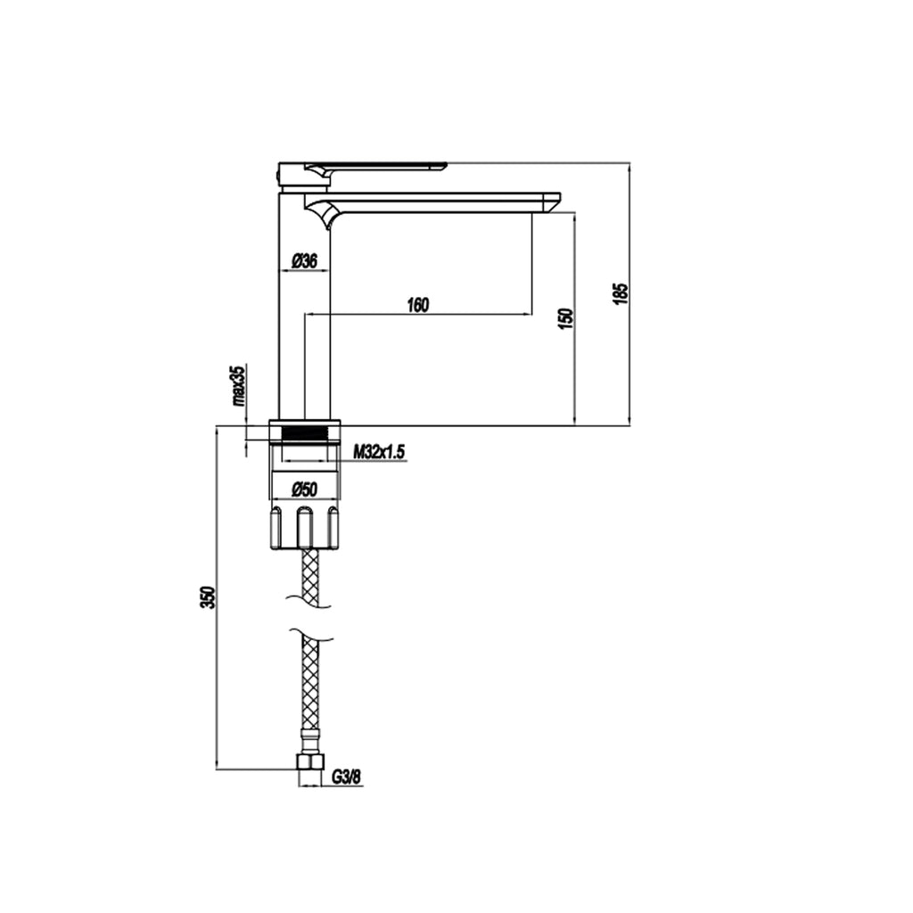 Miscelatore monocomando lavabo bocca lunga RubiFlux serie Azzurro - Cromo