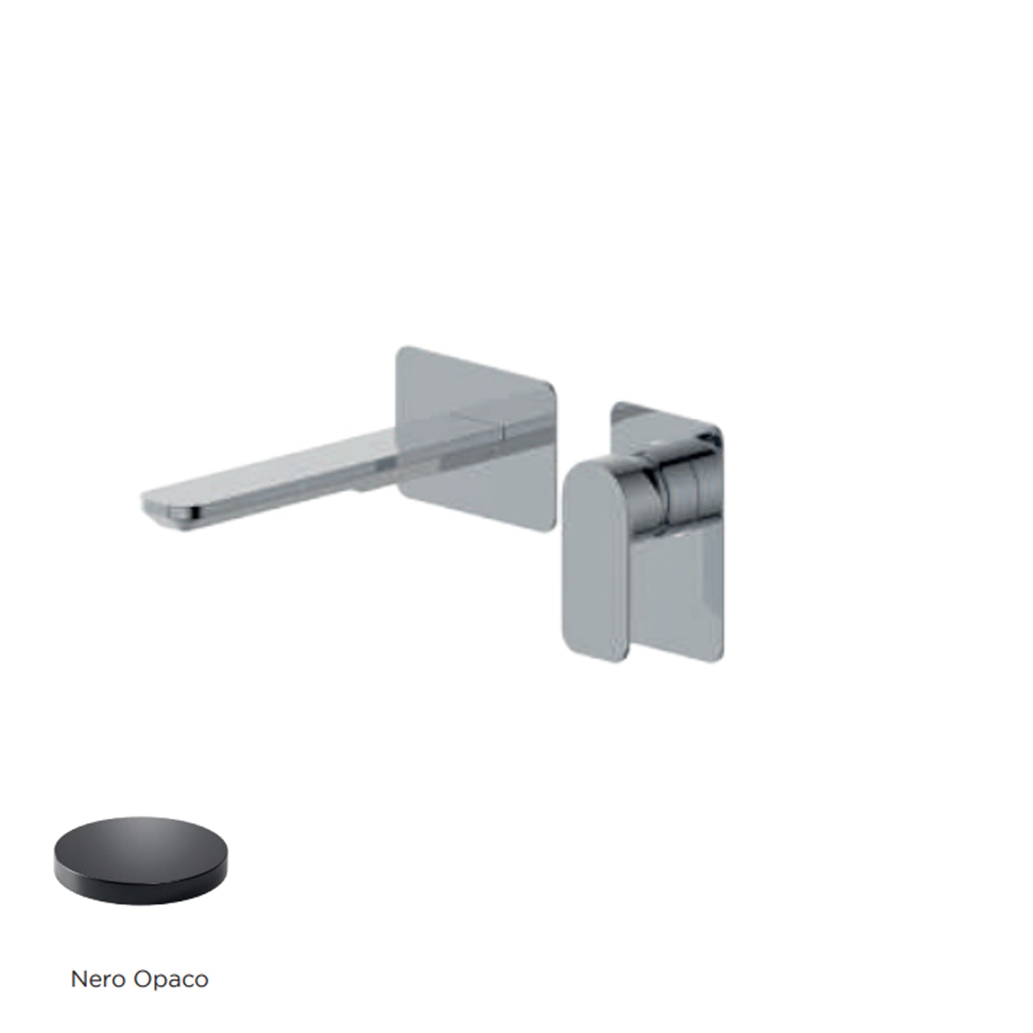 Miscelatore monocomando lavabo murale RubiFlux serie Azzurro canna 20 cm - Nero Opaco