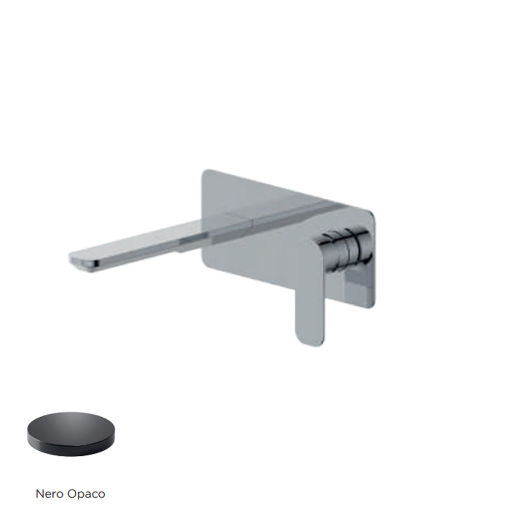 Miscelatore monocomando lavabo murale con piastra RubiFlux serie Azzurro canna 20 cm - Nero Opaco