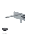 Miscelatore monocomando lavabo murale con piastra RubiFlux serie Azzurro canna 20 cm - Nero Opaco