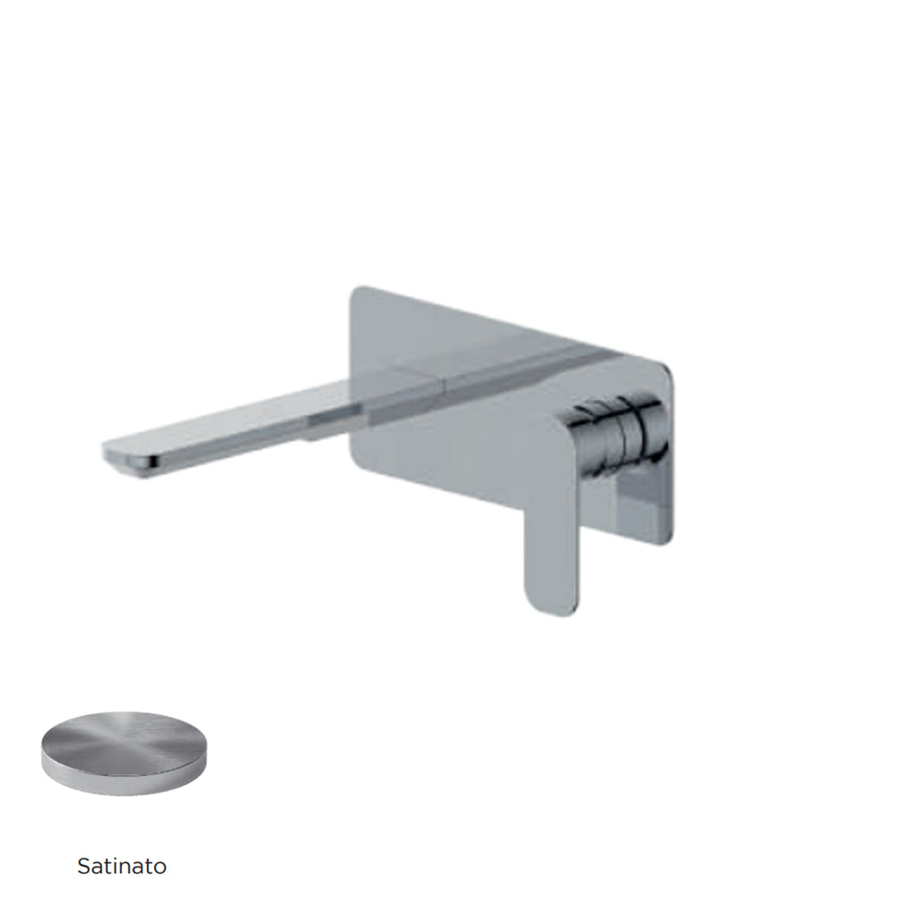 Miscelatore monocomando lavabo murale con piastra RubiFlux serie Azzurro canna 20 cm - Satinato