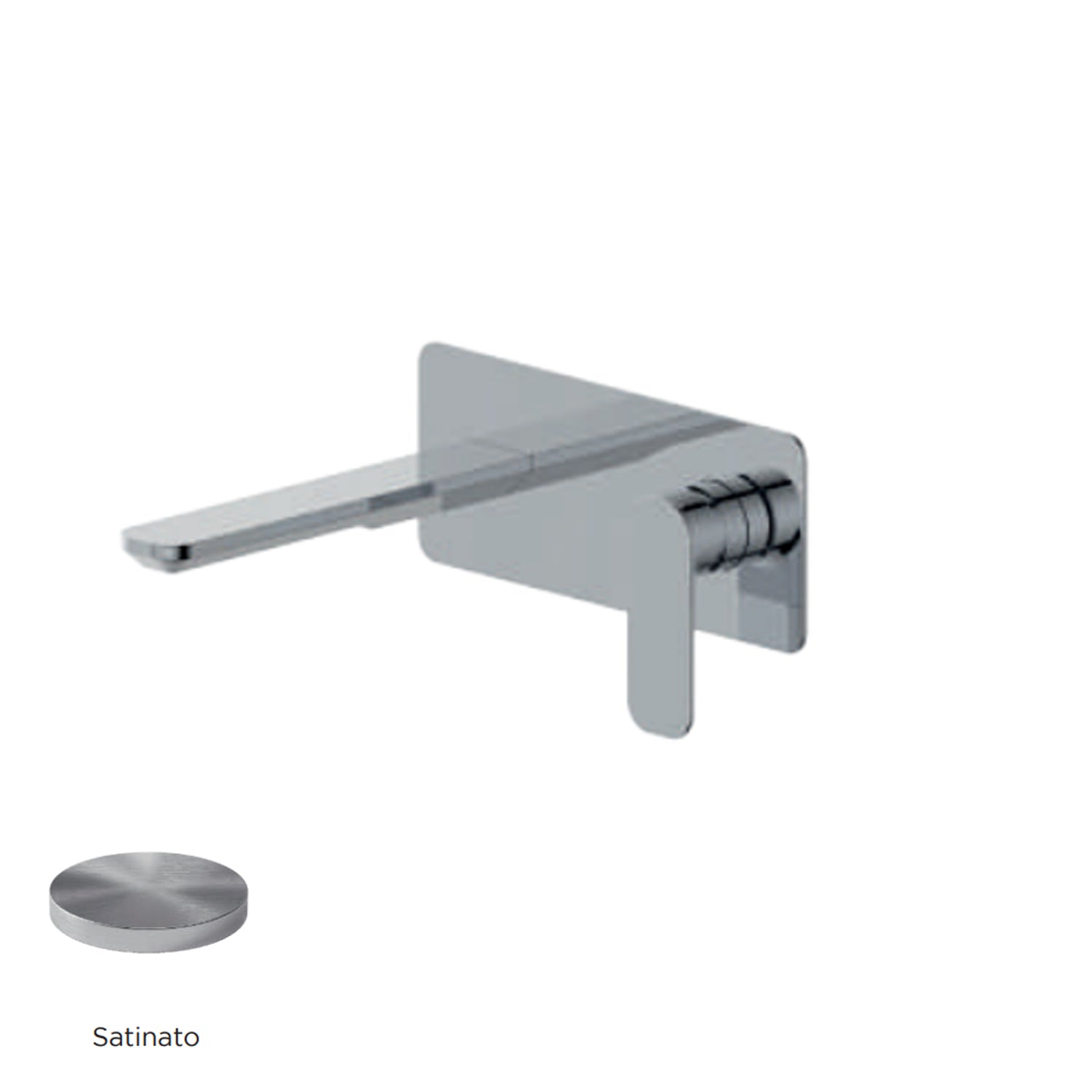 Miscelatore monocomando lavabo murale con piastra RubiFlux serie Azzurro canna 20 cm - Satinato