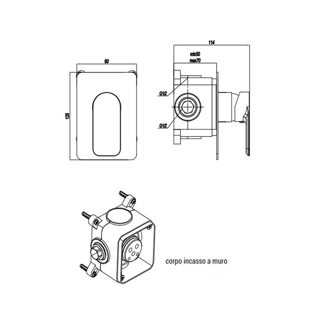 Miscelatore monocomando incasso per doccia RubiFlux serie Azzurro - Cromo