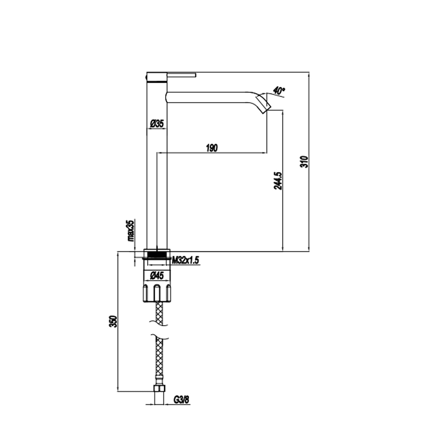 Miscelatore monocomando lavabo alto RubiFlux serie Aria - Acciaio satinato