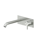 Miscelatore monocomando lavabo murale con piastra RubiFlux serie Aria canna 20 cm - Acciaio Satinato