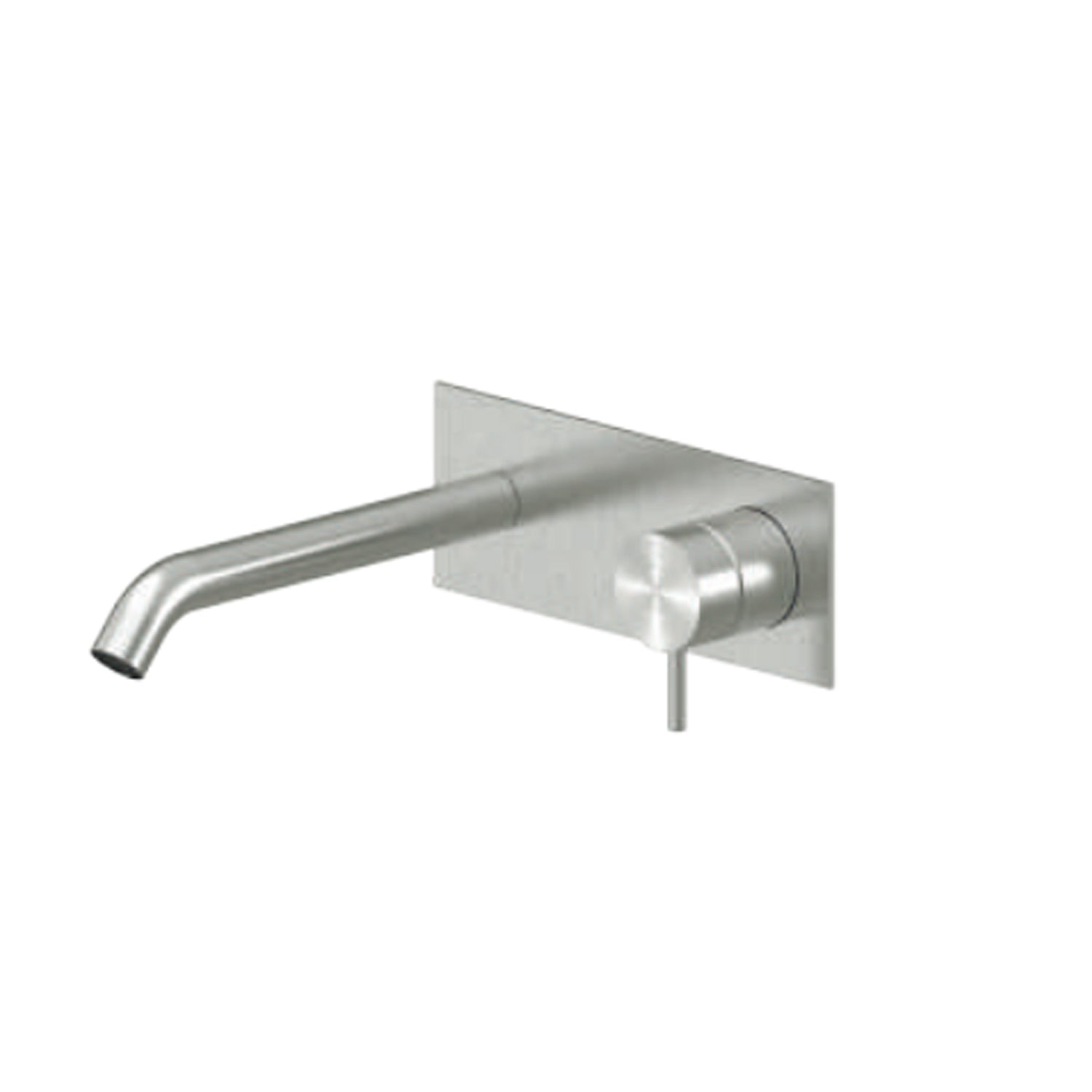 Miscelatore monocomando lavabo murale con piastra RubiFlux serie Aria canna 20 cm - Acciaio Satinato