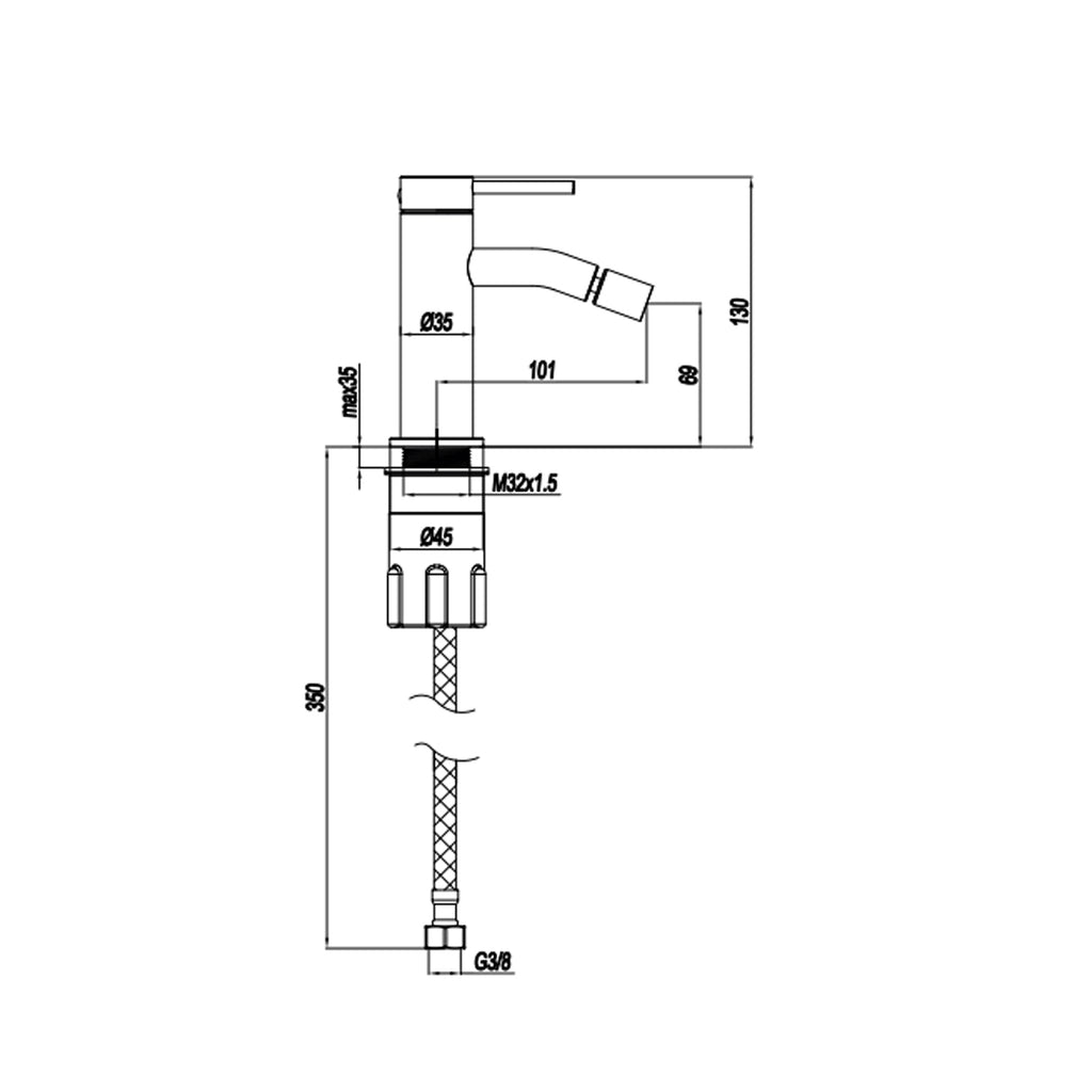 Miscelatore monocomando bidet RubiFlux serie Aria - Acciaio Satinato