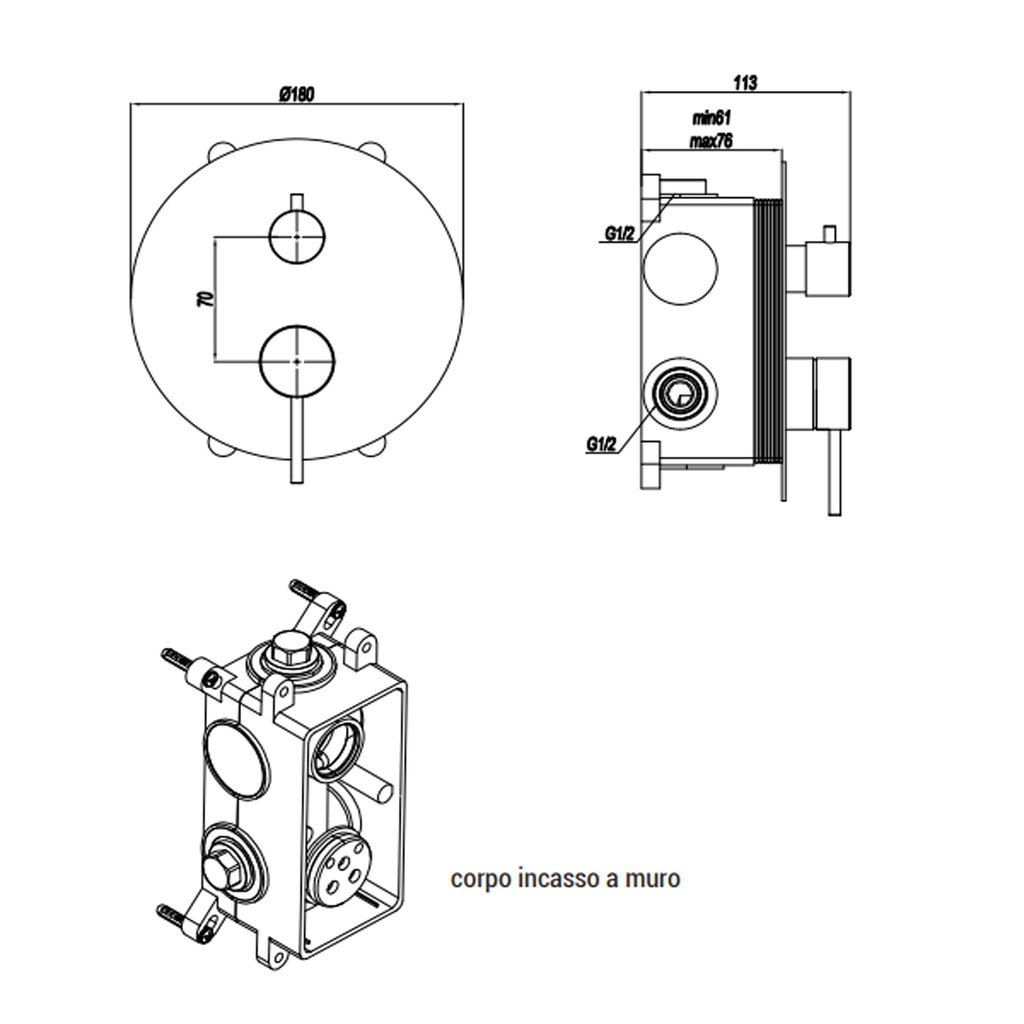 Miscelatore monocomando a incasso per doccia con deviatore RubiFlux serie Aria - Acciaio satinato