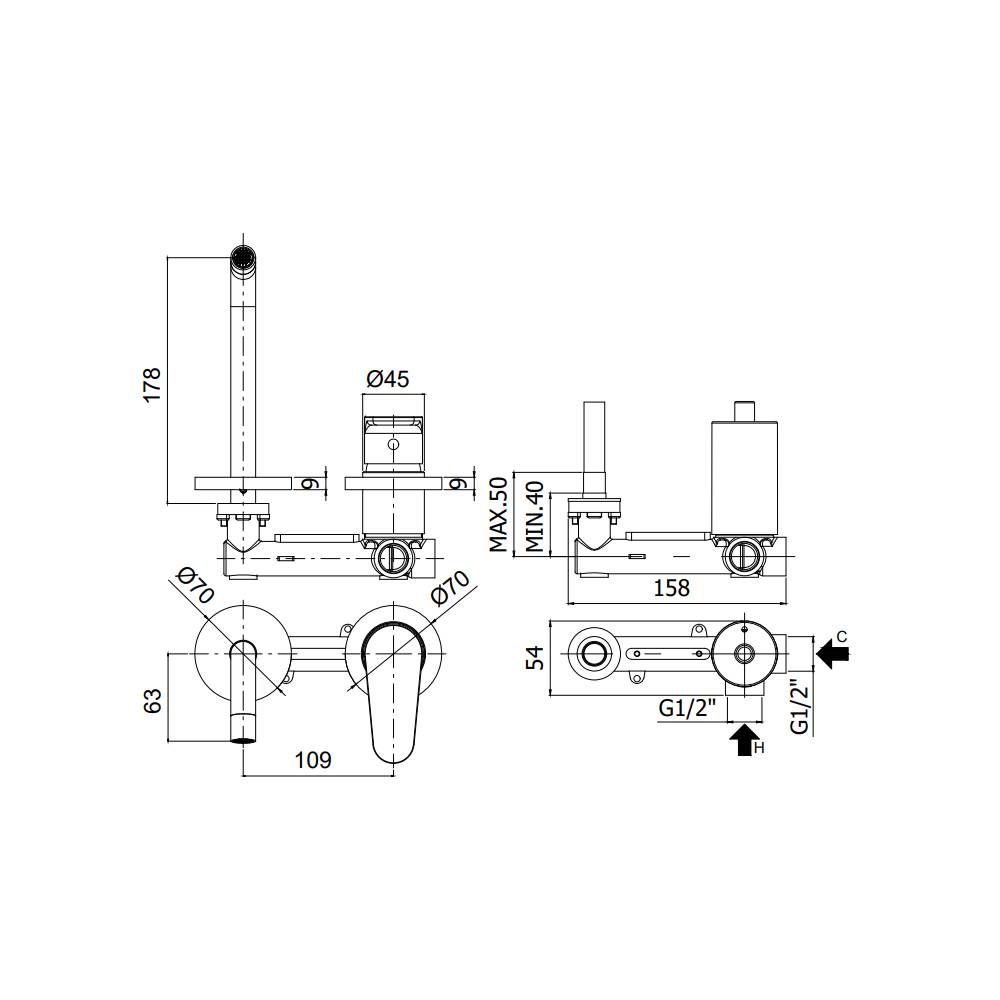 Miscelatore Lavabo Incasso 2 Fori serie Green modello GR106CR70 cromo Paffoni