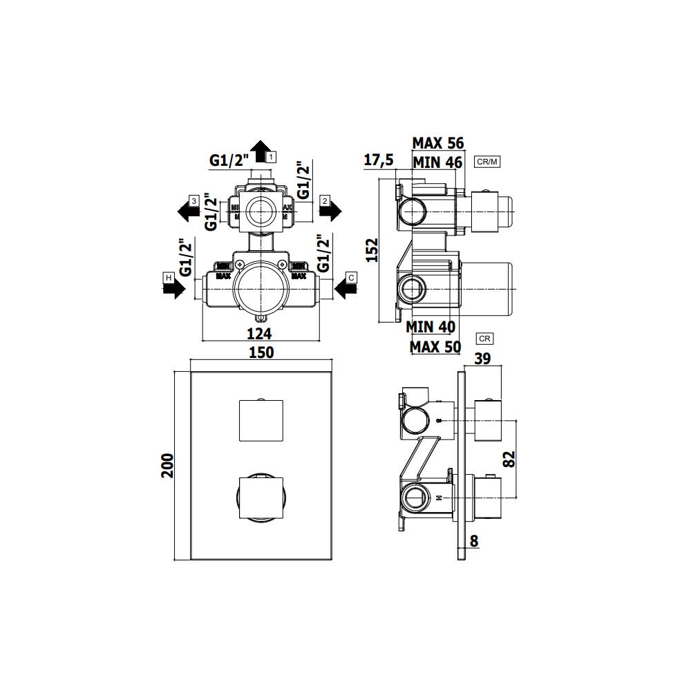 Miscelatore termostatico incasso doccia con 3 Uscite serie Level modello LEQ519ST/M Steel looking Paffoni