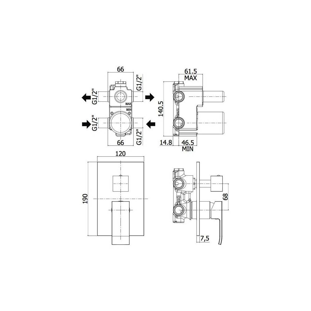 Miscelatore incasso doccia deviatore con 2 Uscite serie Level modello LES018ST/M Steel looking Paffoni