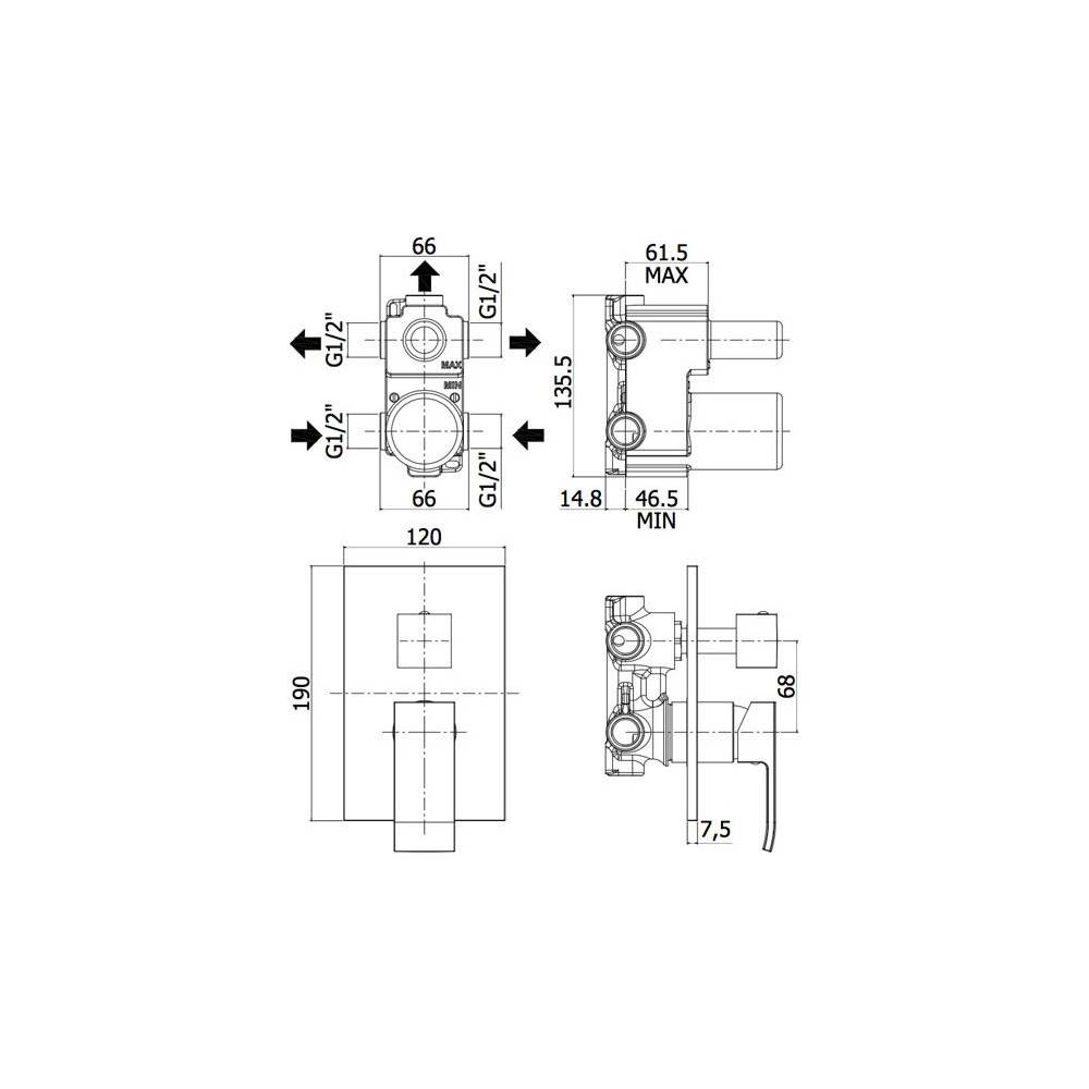 Miscelatore incasso doccia deviatore con 3 Uscite seria Level modello LES019ST/M Steel looking Paffoni