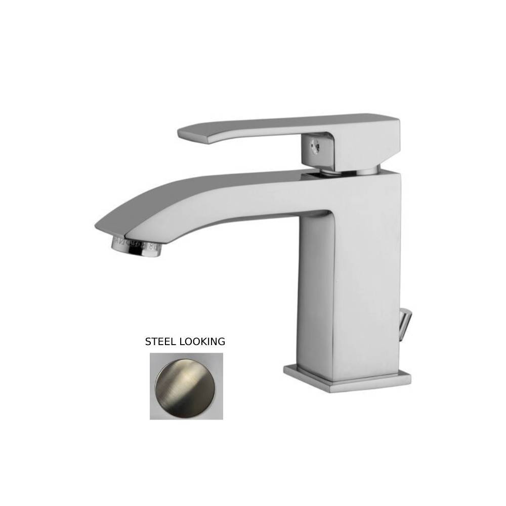Miscelatore Lavabo con piletta e scarico automatico serie Level modello LES075ST steel looking Paffoni