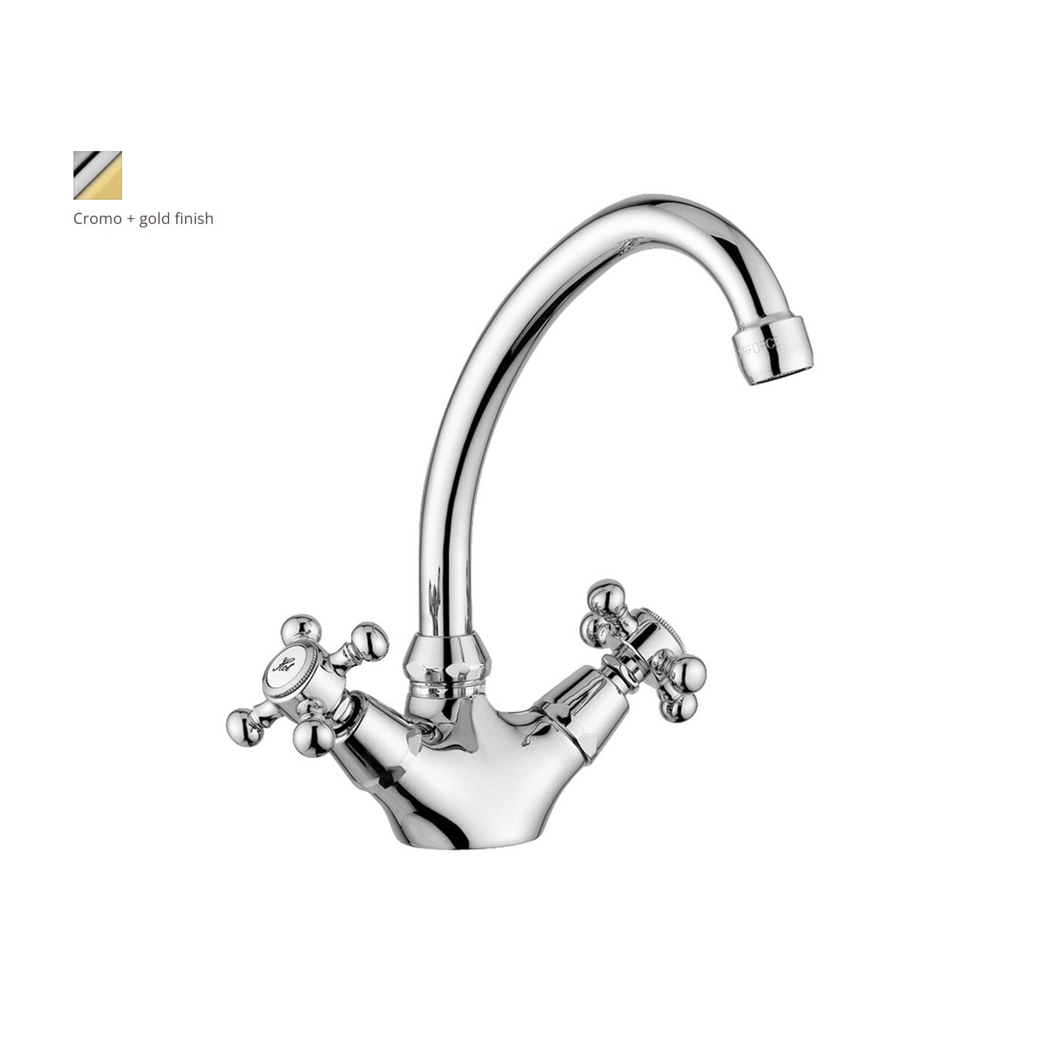 Monoforo lavabo con canna orientabile Paffoni serie Viola - Cromo/Gold finish