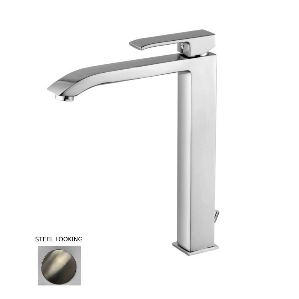 Miscelatore lavabo alto prolungato con piletta serie Level modello LES085ST steel looking Paffoni