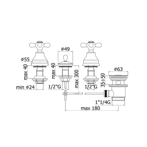 Batteria bidet con scarico automatico Paffoni serie Viola - Cromato