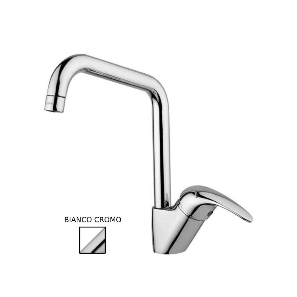 Miscelatore lavello monoforo con canna alta orientabile serie Nettuno due modello ND180CC bianco Paffoni