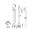 Miscelatore monocomando per vasca centro stanza con kit doccino RubiFlux serie Aria - Acciaio Satinato