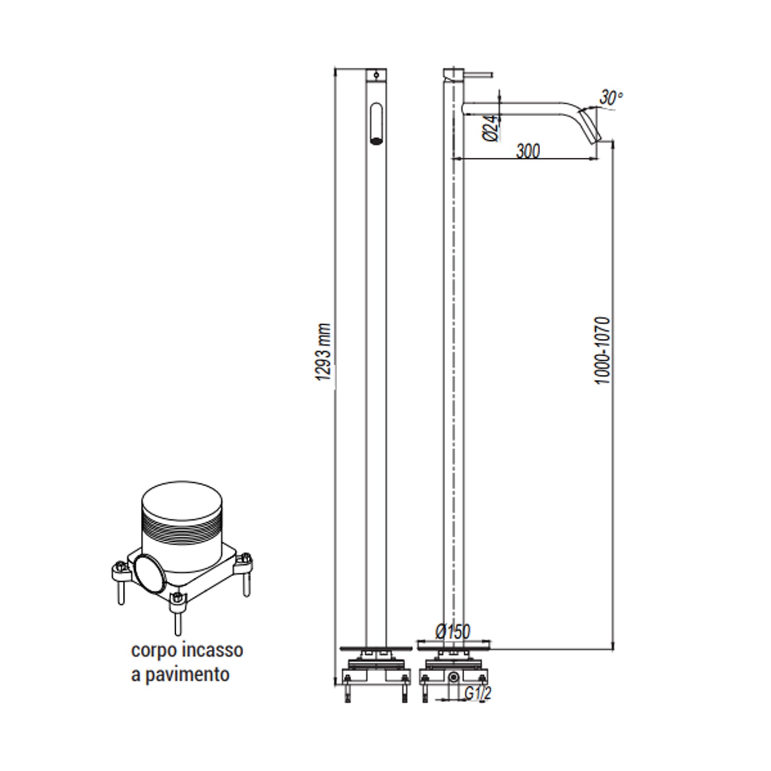 Miscelatore monocomando lavabo freestanding RubiFlux serie Aria - Acciaio Satinato
