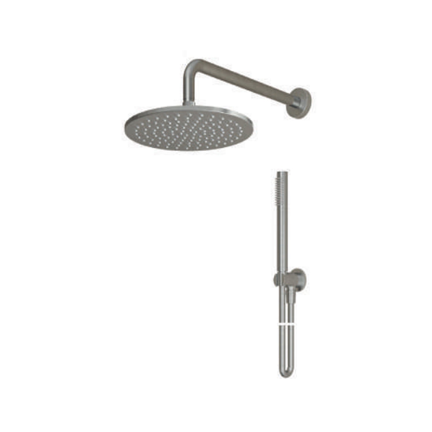 Kit doccia soffione tondo con doccino RubiFlux serie Aria â€“ Acciaio Satinato 316L