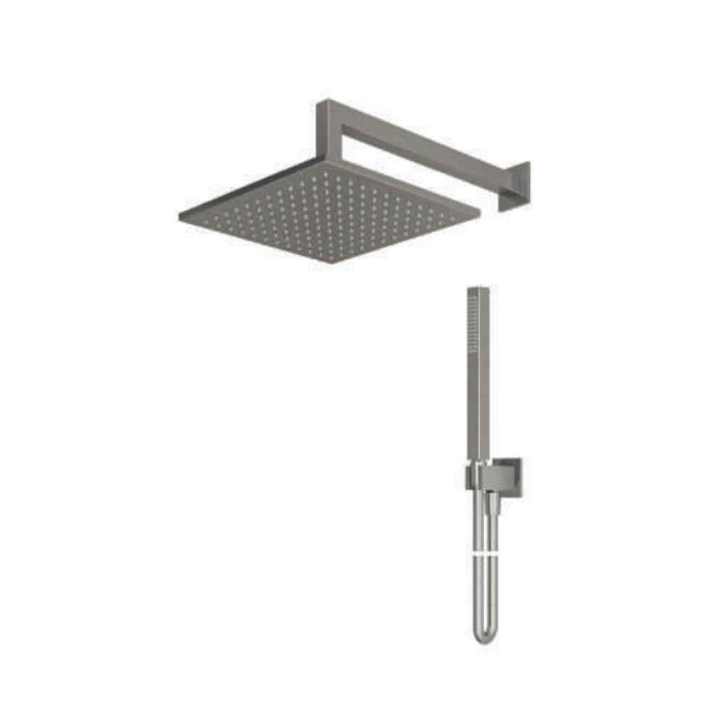 Kit doccia soffione quadrato con doccino RubiFlux serie Aria â€“ Acciaio Satinato 316L