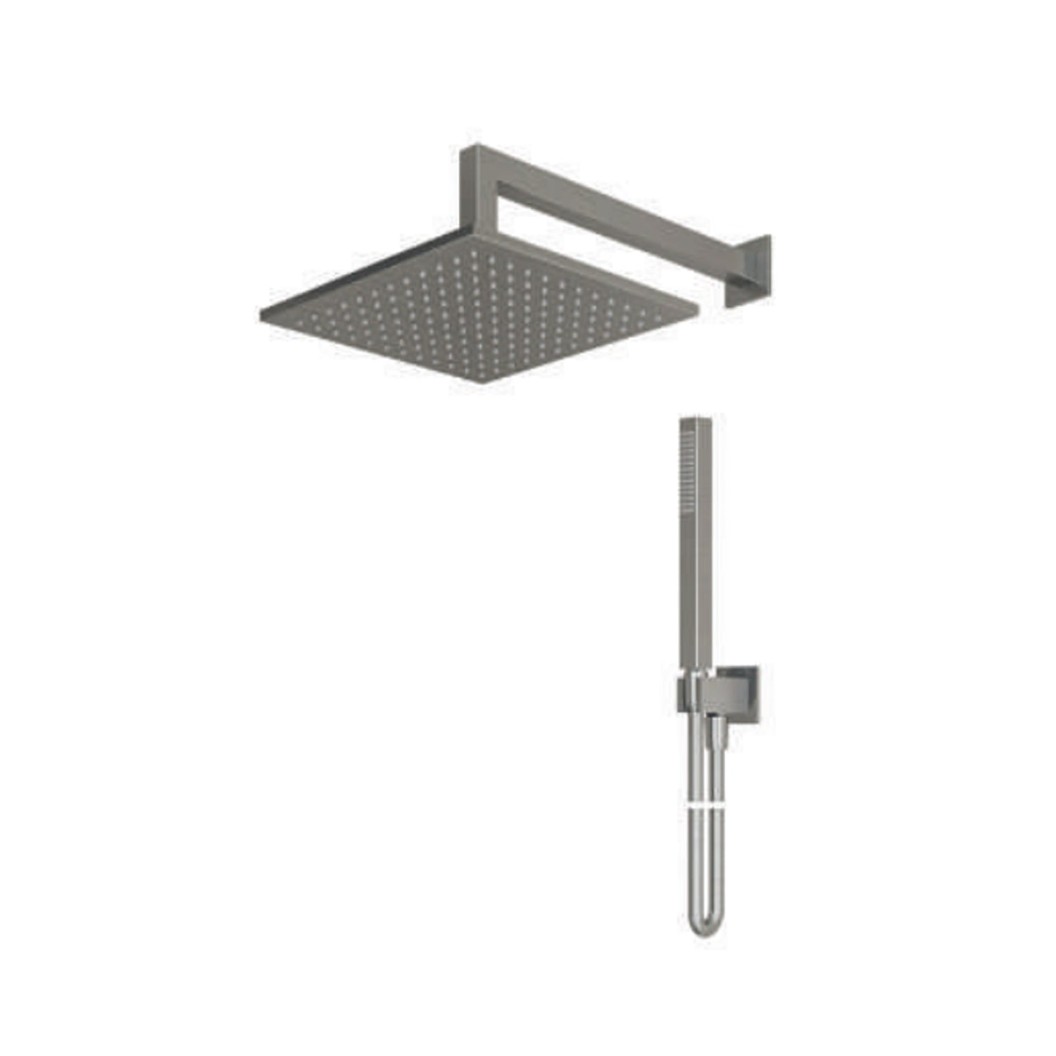 Kit doccia soffione quadrato con doccino RubiFlux serie Aria â€“ Acciaio Satinato 316L