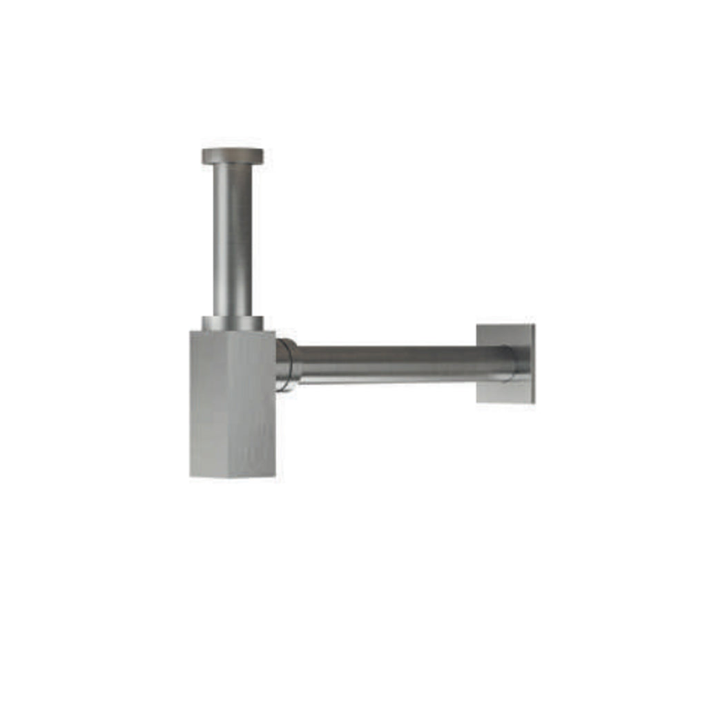 Sifone quadrato per lavabo RubiFlux serie Aria â€“ Acciaio Satinato 316L
