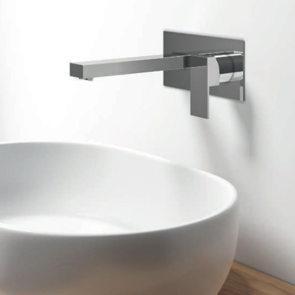 Miscelatore monocomando lavabo murale con piastra RubiFlux serie Rose canna 20 cm - Cromo