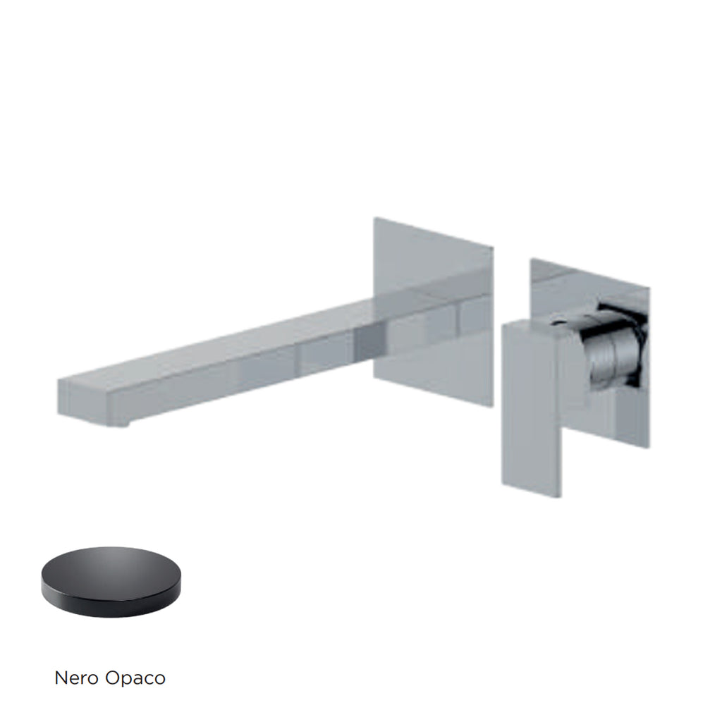 Miscelatore monocomando lavabo murale RubiFlux serie Rose canna 25 cm - Nero Opaco