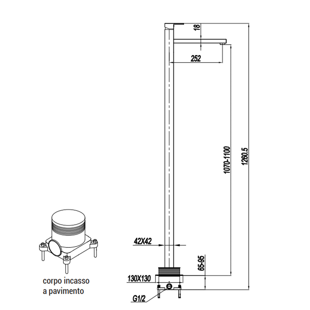 Miscelatore monocomando lavabo freestanding RubiFlux serie Rose - Cromo