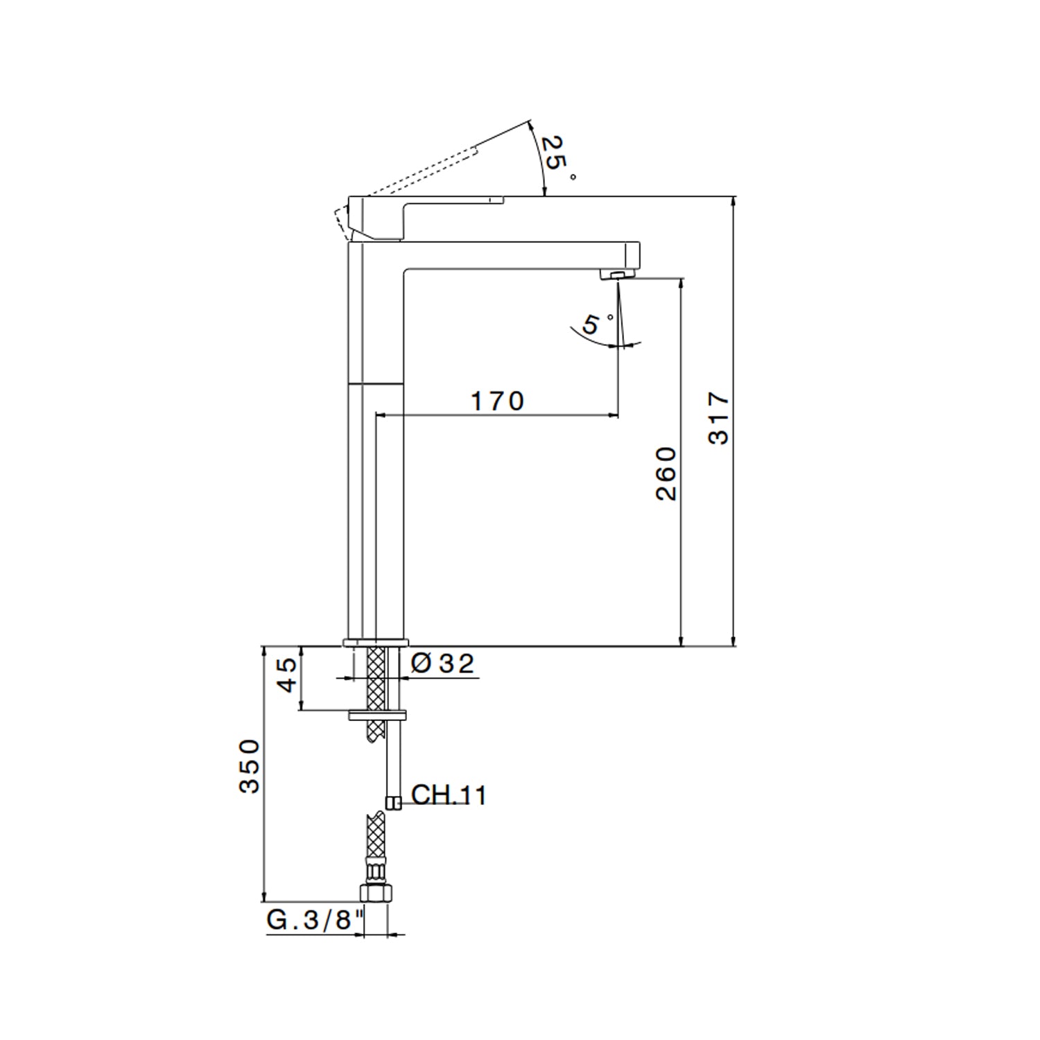 Miscelatore monocomando lavabo alto RubiFlux serie Dema - Nero Opaco