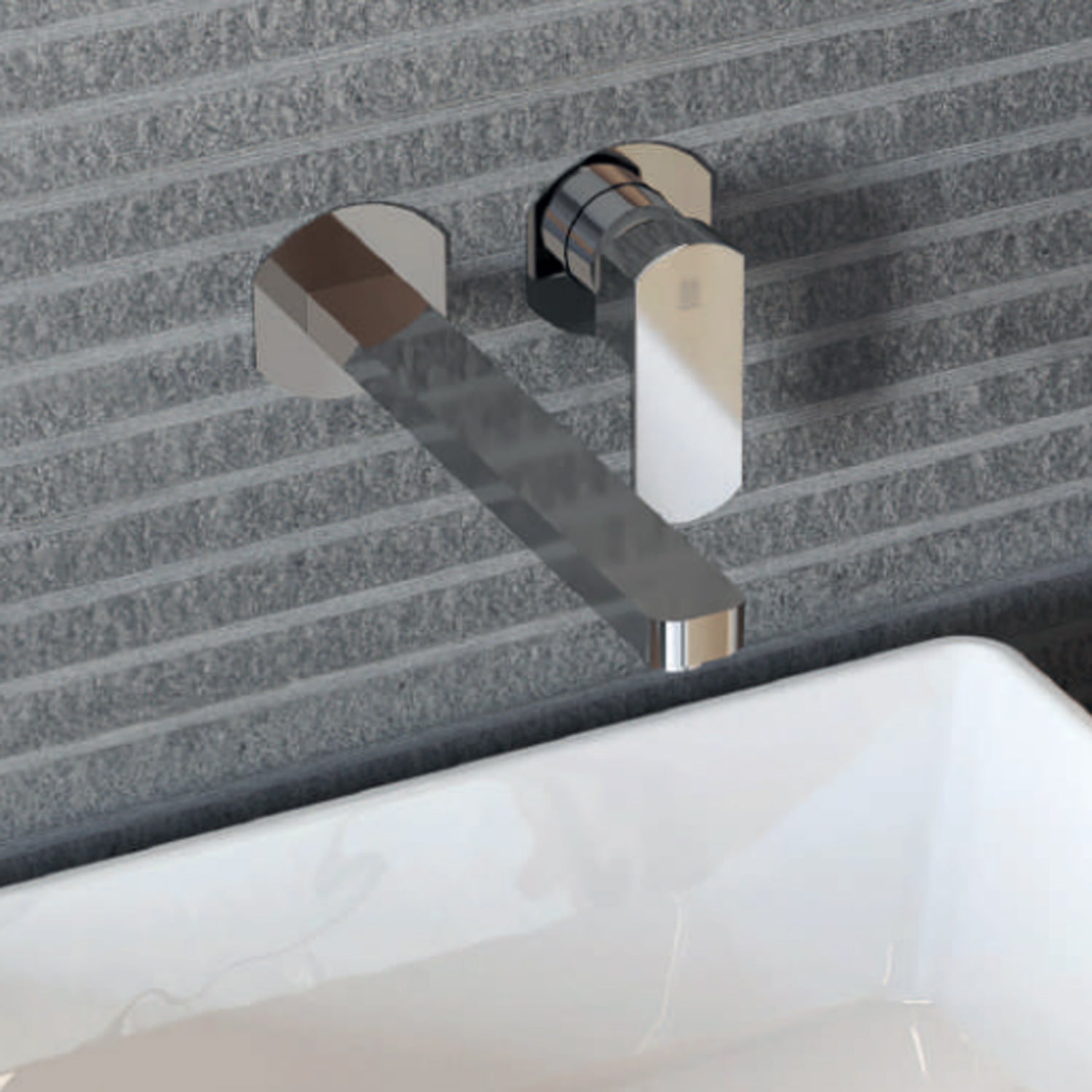 Miscelatore monocomando lavabo murale RubiFlux serie Dema canna 25 cm - Cromo