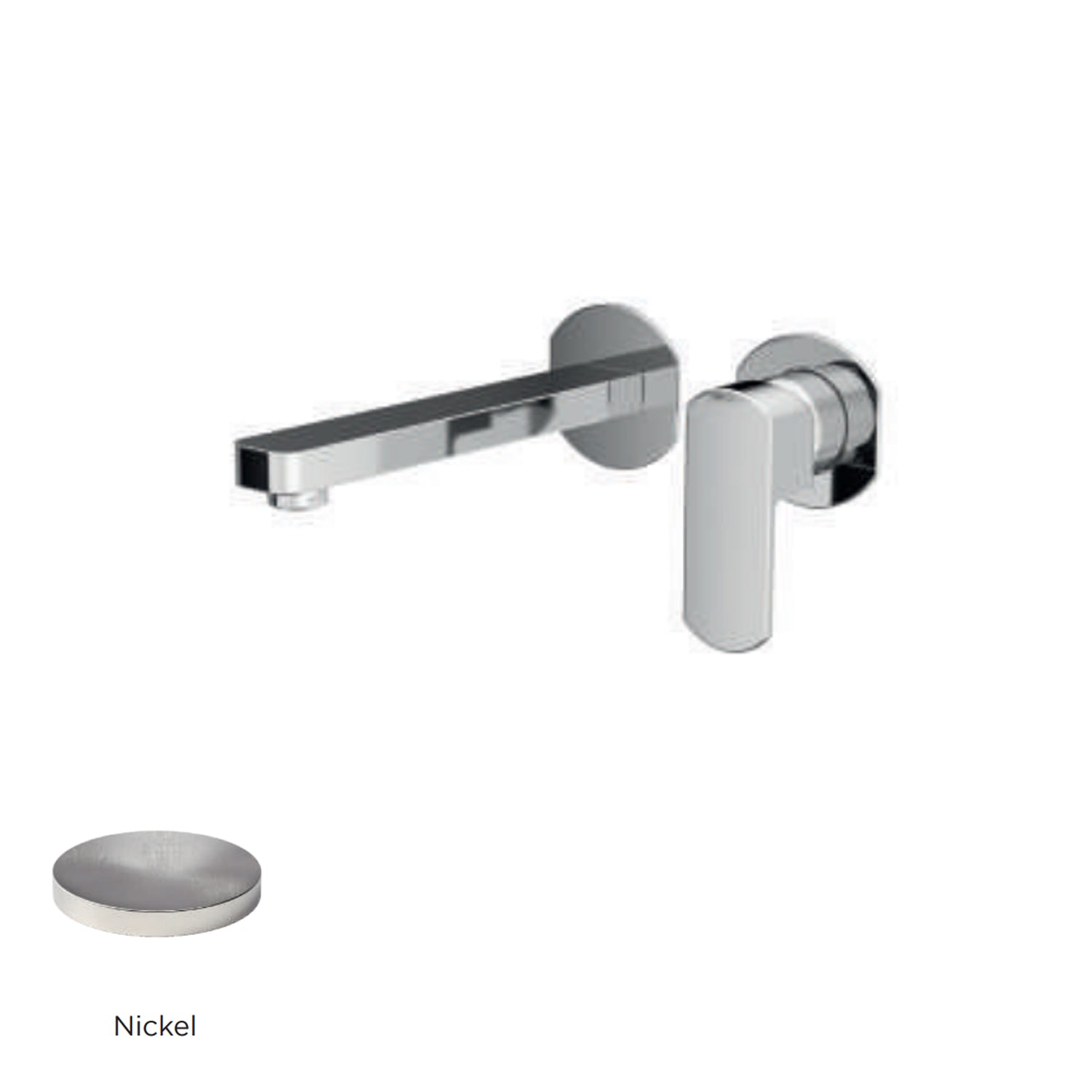 Miscelatore monocomando lavabo murale RubiFlux serie Dema canna 25 cm - Nickel